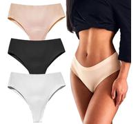 HUIQINGLI Aura Invisible Camel Toe Thong, Camel Toe Underwear for Women, High Waisted Seamless Thongs, No Show Underwear for Women (A-3pcs,M)