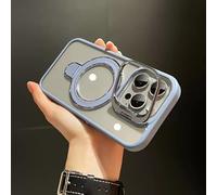 HUIQINGLI Dual-Bracket Electroplated High-Transparency Cell Phone Case, Transparent Lens Film Phone Case for iPhone 16/15/14/13/12Pro Max (16Pro max,Light Blue)