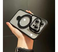 HUIQINGLI Dual-Bracket Electroplated High-Transparency Cell Phone Case, Transparent Lens Film Phone Case for iPhone 16/15/14/13/12Pro Max (13Pro max,Black)