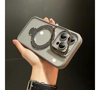 HUIQINGLI Dual-Bracket Electroplated High-Transparency Cell Phone Case, Transparent Lens Film Phone Case for iPhone 16/15/14/13/12Pro Max (13Pro max,Grey)