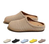 HUIQINGLI Women's Mesh Textured Flat Sandals, Comfortable Non-Slip and Breathable Knit Round Toe Flats Lady Shoe Slipper (Khaki,38)