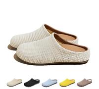 HUIQINGLI Women's Mesh Textured Flat Sandals, Comfortable Non-Slip and Breathable Knit Round Toe Flats Lady Shoe Slipper (Beige,39)