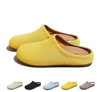 HUIQINGLI Women's Mesh Textured Flat Sandals, Comfortable Non-Slip and Breathable Knit Round Toe Flats Lady Shoe Slipper (Yellow,37)