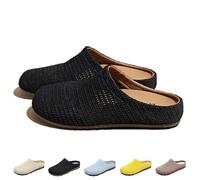 HUIQINGLI Women's Mesh Textured Flat Sandals, Comfortable Non-Slip and Breathable Knit Round Toe Flats Lady Shoe Slipper (Black,39)