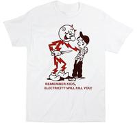 HUISHIJIA Men's Remember Kids Electricity Will Kill You! T-Shirt White L