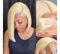 HUIWANYAN 613 capelli umani 13x4 parrucca frontale in pizzo per donne nere - parrucca bionda a caschetto, densità 180%, senza colla, pre-pizzicata con capelli del bambino