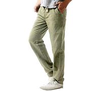 Huixin Pantaloni Lunghi in Lino da Uomo Pantaloni Skinny Lunghi Tempo Libero Pantaloni Comodi in Tinta Unita Pantaloni Realizzati in Misto Lino di Alta qualità (Color : Armee-Grün, Size : XL)