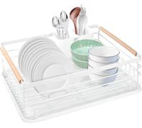 HUIYOPU Drain Rack Stoviglie, Portapiatti Salvaspazio con Contenitore di Scarico Rimovibile Per Asciugare Utensili da Cucina e Posate, Bianco