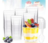 Huiyoulan 50 Pezzi Coppette da Dessert, 160 ml Tazze da Dessert con coperchio e cucchiai, Coppette Gelato Plastica Riutilizzabile, Bicchierini Finger Food Trasparente per Mousse, Budini, Gelati
