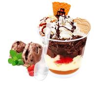 Huiyoulan 50 Pezzi Coppette Da Dessert, 200ml Bicchierini Finger Food con cucchiai,Coppette Gelato Plastica Riutilizzabile,Tazze da Dessert Trasparente per, Mousse,Gelati,Compleanni, Matrimoni