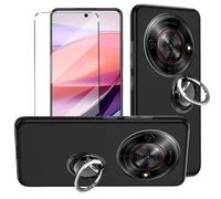 HuiYouMY 1Pcs Cover e 1Pcs Vetrino e 1*anello Compatible with ZTE Blade A75 5G Cover antiurto Custodia piu Vetro temperato Compatible with protezione ZTE Blade A75 5G Pellicola protettiva,Black