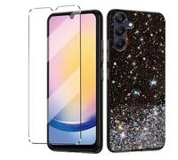 HuiYouMY 1Pcs Cover Glitter Bling e 1Pcs Vetrino Samsung Galaxy A25 5G Cover Antiurto Custodia Piu Vetro temperato Protezione Samsung A25 5G Pellicola Protettiva,Black