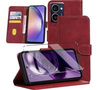HuiYouMY Cover e Vetrino Compatible with HMD Pulse PRO/Plus Premium Pelle PU Flip Libro Custodia Cover Antiurto Piu Vetro temperato Pellicola Protettiva,[Slot per Scheda] [Funzione di Supporto] Red