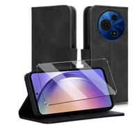 HuiYouMY Cover e Vetrino Compatible with TCL 60 SE/TCL 605 Premium Pelle PU Flip Libro Custodia Cover Antiurto Piu Vetro temperato Pellicola Protettiva,[Slot per Scheda] [Funzione di Supporto] Nero