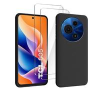 HuiYouMY Cover per TCL 605 (6.67") con 2 Pezzi Pellicola Protettiva in Vetro Temperato, Black Custodia Silicone Morbida TPU Ultra-Sottile AntiGraffio Antiurto Case -Nero