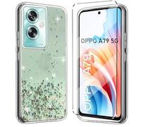 HuiYouMY Glitter Bling Cover e Vetrino Compatible with Oppo A79 5G Cover Antiurto Custodia Piu Vetro temperato Compatible with Protezione Oppo A79 5G Pellicola Protettiva,Verde