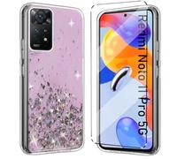 HuiYouMY Glitter Bling Cover e Vetrino Compatible with Redmi Note 11 PRO 5G Cover Antiurto Custodia Piu Vetro temperato Compatible with Protezione Redmi Note 11 PRO 5G Pellicola Protettiva,Rosa