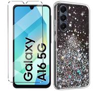 HuiYouMY Glitter Bling Cover e Vetrino Compatible with Samsung Galaxy A16 Cover Antiurto Custodia Piu Vetro temperato Compatible with Protezione Samsung Galaxy A16 Pellicola Protettiva,Nero