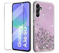 HuiYouMY Glitter Bling Cover e Vetrino Compatible with Samsung Galaxy A36 Cover Antiurto Custodia Piu Vetro temperato Compatible with Protezione Samsung Galaxy A36 Pellicola Protettiva,Rosa