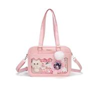 HuiYStar Borsa Ita a Tracolla Kawaii Borsa a Spalla Giapponese con Tasca Frontale per Spille Anime e Charm Pompon Rimovibile
