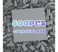 HUIZDQ Set di 500 mattoncini classici da costruzione, 2 x 4, piastre di base impilabili, adatte per ragazzi e ragazze dai 6 anni in su, compatibili con tutte le principali marche, grigio chiaro