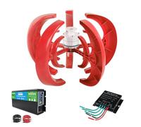 HUIZHITENGDA 12v, Generatore Eolico a ASSE Verticale 3000W Rumore Basso, Avvio a Bassa velocità del Vento 12V 24V 48V Mulino a Vento Sistema off-Grid con Caricatore MPPT (Rosso)