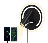 HUIZHOU Lampada da Lettura da Parete LED 3W+9W con Porta USB, Luce Calda 3000K, Faretto Rotante Orientabile, Applique da Comodino per Camera da Letto, Corridoio, Scale e Ufficio (Circolare nero)