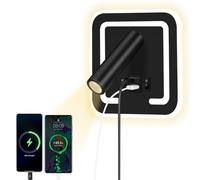 HUIZHOU Lampada da Lettura da Parete LED 3W+9W con Porta USB, Luce Calda 3000K, Faretto Rotante Orientabile, Applique da Comodino per Camera da Letto, Corridoio, Scale e Ufficio(Quadrato nero)