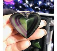 HUJWLBWF Crystal Rainbow Obsidian Cat's Eye Quartz Heart Shape Crystals And Specimens Decorative Gift (Size : 50-70g)