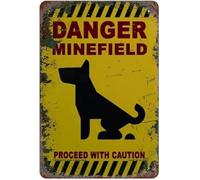 HUJWLBWF Dog Danger Minefield Proceed With Caution Classic Tin Sign Funny Yard Decor for Home Garage Man Cave 8 X 12 in