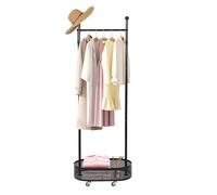 HuKaiL Asta appendiabiti in metallo con cestino e ruote universali, con capacità di carico di 3,9 kg e 4 ganci, 60 x 32 x 170 cm, colore nero