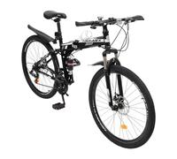 HuKaiL Mountain bike, 26 pollici, 21 marce, bicicletta pieghevole regolabile in altezza, con freni a disco meccanici e forcella ammortizzata, per diverse strade, colore nero e bianco