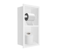 HuKaiL Nicchia doccia a due livelli, 18 x 10,2 x 34 cm, in acciaio inox con divisorio e rotolo di carta igienica, spessore piatto 0,8 mm, capacità di carico 20 kg, mensola da bagno con poggiapiedi in