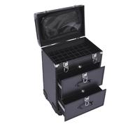 HuKaiL Valigetta per trucchi a 3 livelli, con ruote, per cosmetici mobili con specchio e capacità di carico di 50 kg, professionale, con gambe regolabili, 36 x 23 x 58 cm, colore nero, Nero , moderno