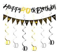 HUKUMA 40° compleanno uomo, decorazione di compleanno 40 anni donna, dolce 40 stelle stelle filanti nere, ghirlanda di compleanno a spirale, decorazione per 40° compleanno, uomo e donna