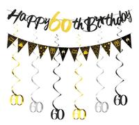 HUKUMA 60° compleanno uomo, decorazione di compleanno per 60 anni, donna, Sweet 60, stelle filanti nere, ghirlanda di compleanno, festone per 60° compleanno, uomini e donne