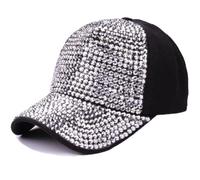 HULA Bling Baseball Hats, Berretto da Baseball Regolabile con Borchie e Cristalli di Strass da Donna. Cappello da Sole Scintillante (D'argento Nero)