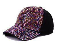 HULA Bling Baseball Hats, Berretto da Baseball Regolabile con Borchie e Cristalli di Strass da Donna. Cappello da Sole Scintillante (Rosso Nero)