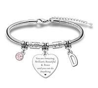 HULALA Braccialetto con iniziale, regalo ispiratore, per donne, adolescenti, ragazze, regolabile, lettera dell'alfabeto, cuore, braccialetti motivazionali, regali per migliore amica, figlia, sorella