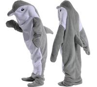 HULG Delfino Blanket - Coperta Delfino con Cappuccio e Tuta, Morbidissima e Accogliente in Flanella, Sacco A Pelo Indossabile per Adulti (Grey,L)