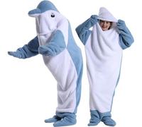HULG Delfino Blanket - Coperta Delfino - in Morbidissima E Accogliente Flanella con Cappuccio, Tuta Delfino, Coperta Delfino con Cappuccio, Sacco A Pelo Delfino Indossabile per Adulti (Blue,XS)