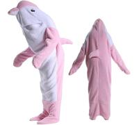 HULG Delfino Blanket - Coperta Delfino - in Morbidissima E Accogliente Flanella con Cappuccio, Tuta Delfino, Coperta Delfino con Cappuccio, Sacco A Pelo Delfino Indossabile per Adulti (Pink,XL)