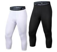 HULG Leggins Uomo 3/4,Leggings, Pantaloni e Collant da Corsa da Uomo,Pantaloni Palestra Uomo, Adatti per la Corsa, Il Jogging e Il Fitness (Black White,l)