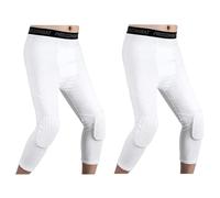 HULG Pantaloni da Basket con Ginocchiere,Pantaloni da Basket da Uomo con Ginocchiere 3/4 Capri Imbottiti Leggings A Compressione Leggings Protezioni Sportive (XXL,White)