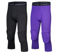 HULG Pantaloni Imbottiti con Ginocchiere Pantaloni A Compressione 3/4 Capri per Basket, Calcio, Baseball, Taglie Giovani E Adulti (L,combination-03)