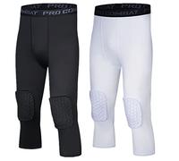 HULG Pantaloni Imbottiti con Ginocchiere Pantaloni A Compressione 3/4 Capri per Basket, Calcio, Baseball, Taglie Giovani E Adulti (XXXL,combination-01)