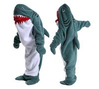 HULG Shark Blanket,Coperta di Squalo Adulto,Coperta di Squalo Indossabile,Sacco A Pelo di Squalo con Cappuccio in Velluto di Cristallo Morbido E Confortevole (Mist Blue,S)