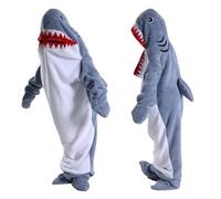 HULG Shark Blanket,Coperta di Squalo Adulto,Coperta di Squalo Indossabile,Sacco A Pelo di Squalo con Cappuccio in Velluto di Cristallo Morbido E Confortevole (Gray Blue,XS)