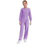 HULIJA Abbigliamento Sportivo Per Bambini Bambina Maglietta A Maniche Lunghe Top Senza Pancia Con Camicetta Senza Maniche Pantaloni Da Villeggiatura Viola chiaro 9-10 anni