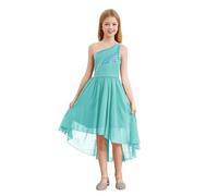 HULIJA Abito da Sposa per Bambina con Paillettes Glitter Abito Damigella Senza Maniche Vestito Festa A Linea A Vestiti da Cocktail Corto Davanti Lungo Dietro Turchese 13-14 Anni